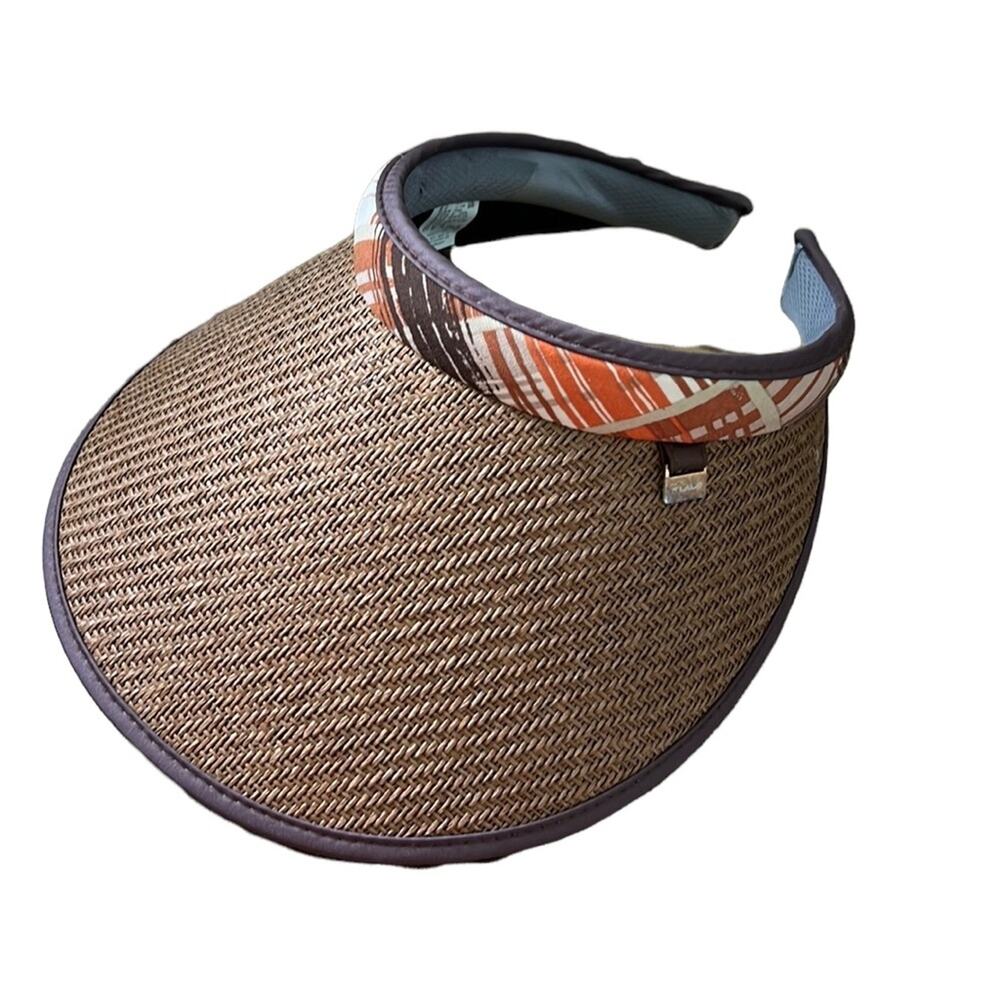 Lauf Brown & Orange Striped Straw Visor